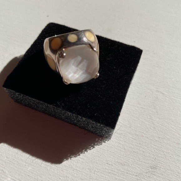 Mother of Pearl Inlay Clear Quartz Ring Size 7 - Picture 1 of 11